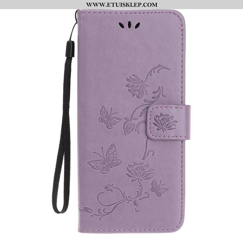 Etui Folio do iPhone 13 Mini z Łańcuch Pasek W Motyle I Kwiaty